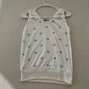 Headliners Anchor Print Tank Top Women's Small Nautical Embroidered Cream